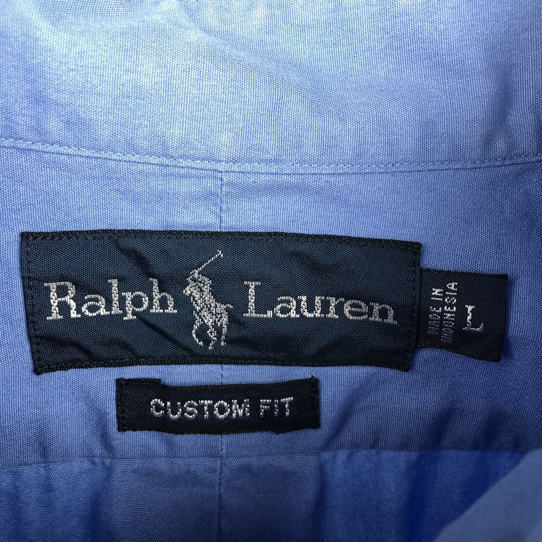 Ralph Lauren CUSTOM FIT short sleeve button down shirt, men's size L cotton Blue type light blue Vintage Second Hand