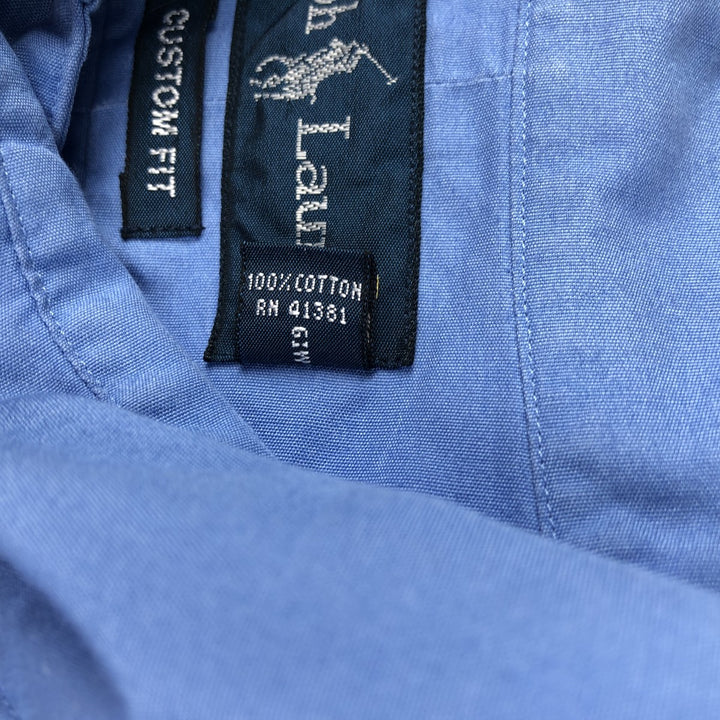 Ralph Lauren CUSTOM FIT short sleeve button down shirt, men's size L cotton Blue type light blue Vintage Second Hand