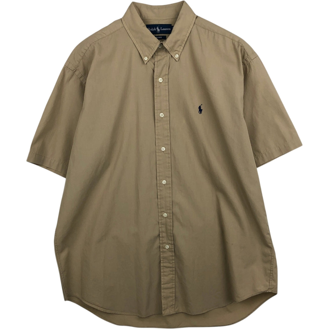 Ralph Lauren BLAKE short sleeve button down shirt, men's size L cotton beige type brown Vintage Second Hand