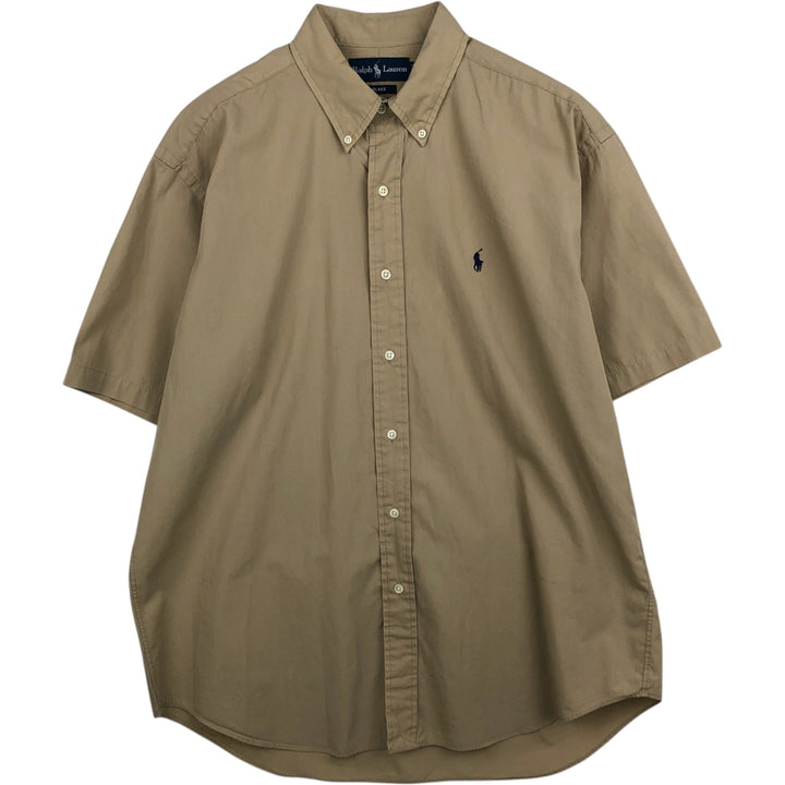 Ralph Lauren BLAKE short sleeve button down shirt, men's size L cotton beige type brown Vintage Second Hand