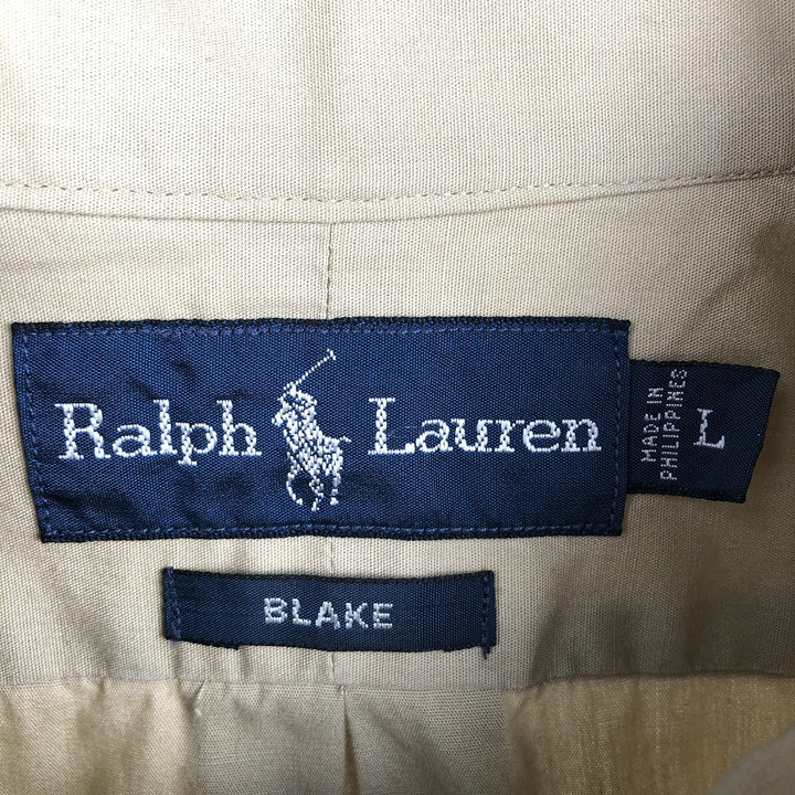 Ralph Lauren BLAKE short sleeve button down shirt, men's size L cotton beige type brown Vintage Second Hand