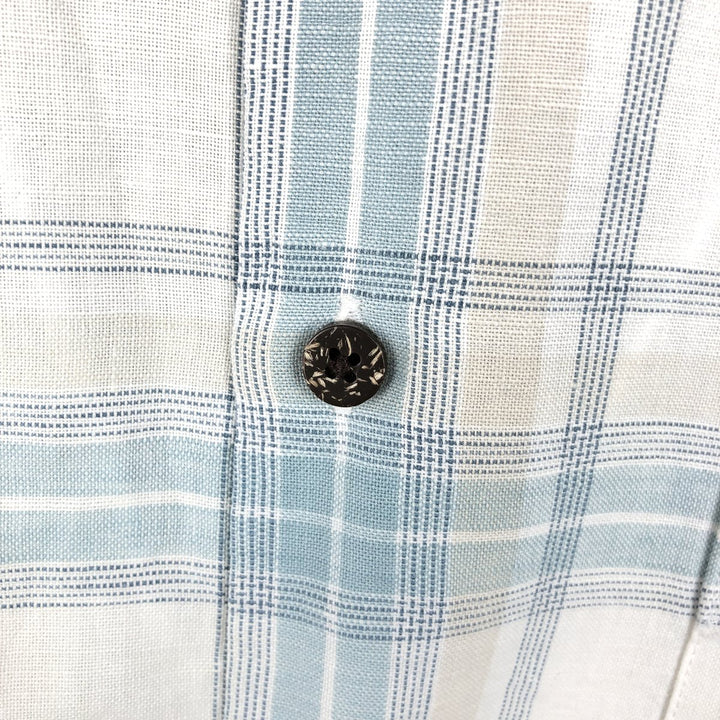 Haggar. Check Pattern Short-Sleeve Linen Shirt, Boxy Shirt, Men's Size L (approx.) linen Blue type light blue Vintage Second Hand
