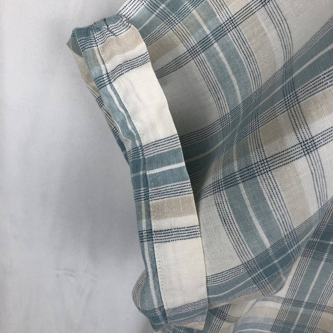 Haggar. Check Pattern Short-Sleeve Linen Shirt, Boxy Shirt, Men's Size L (approx.) linen Blue type light blue Vintage Second Hand