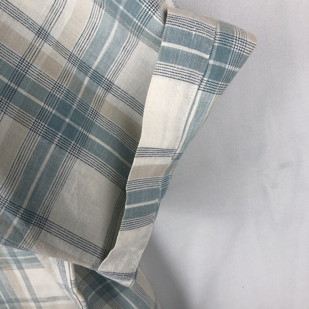 Haggar. Check Pattern Short-Sleeve Linen Shirt, Boxy Shirt, Men's Size L (approx.) linen Blue type light blue Vintage Second Hand