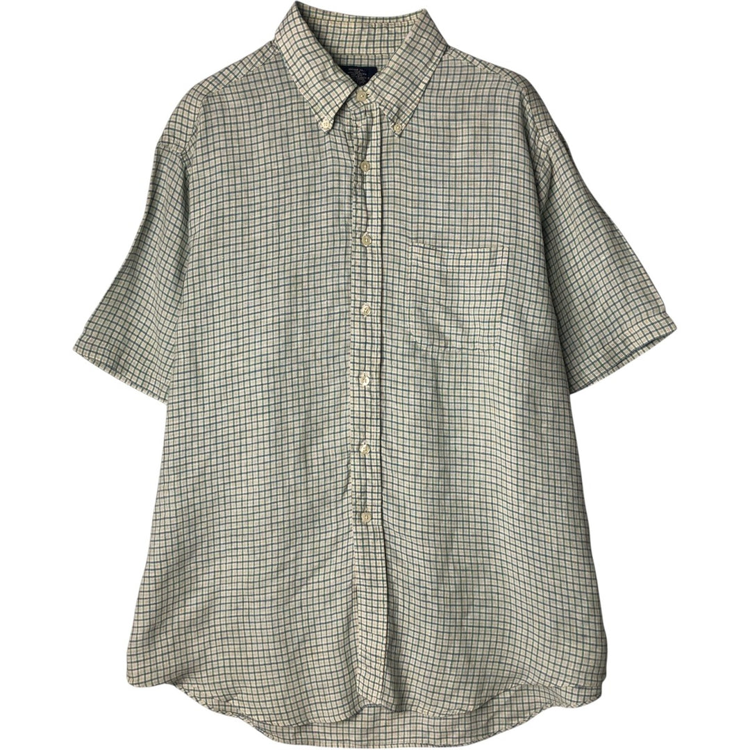 Brooks Brothers 346 Check Pattern Short Sleeve Linen Button Down Shirt Men's XL linen green type Vintage Second Hand