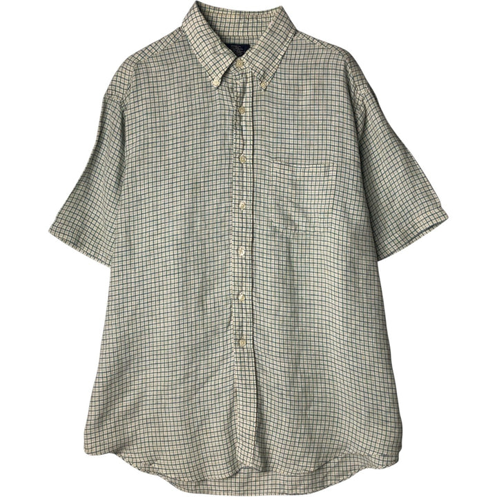 Brooks Brothers 346 Check Pattern Short Sleeve Linen Button Down Shirt Men's XL linen green type Vintage Second Hand
