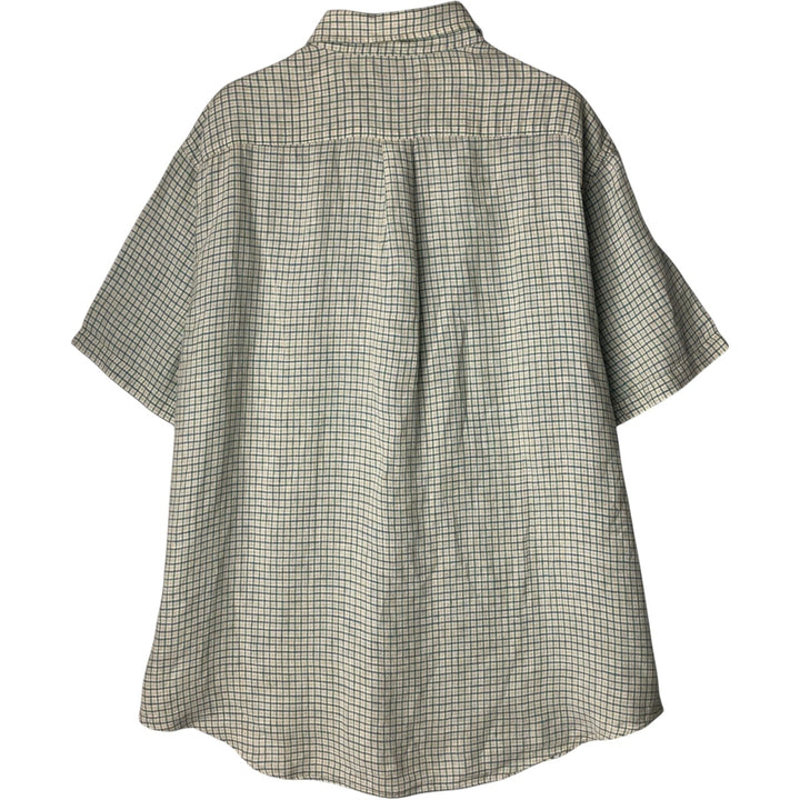 Brooks Brothers 346 Check Pattern Short Sleeve Linen Button Down Shirt Men's XL linen green type Vintage Second Hand