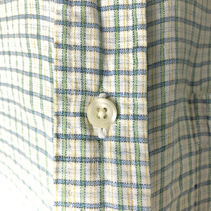 Brooks Brothers 346 Check Pattern Short Sleeve Linen Button Down Shirt Men's XL linen green type Vintage Second Hand