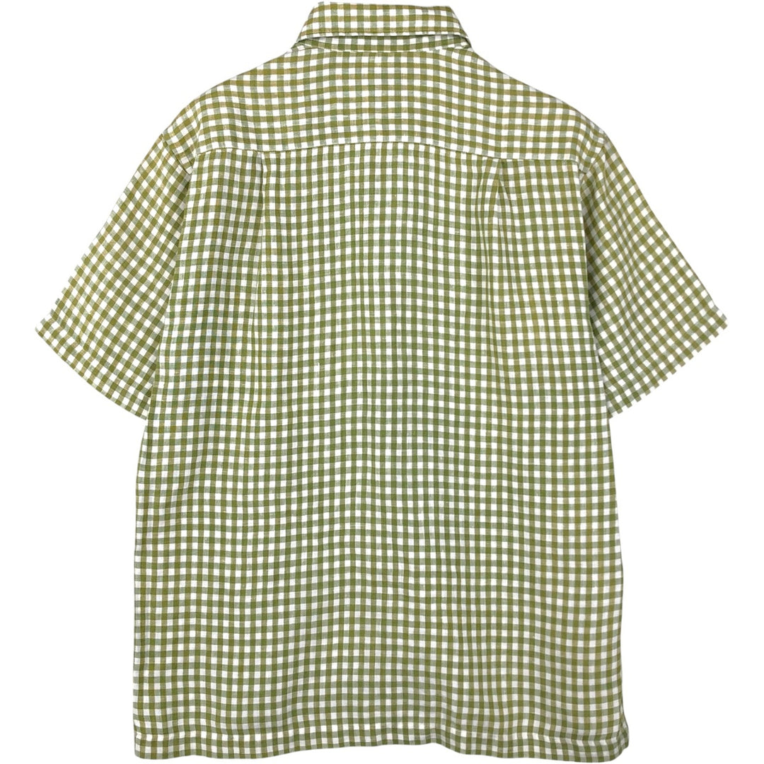 Brooks Brothers Check Pattern Gingham Check Short-Sleeve Linen Shirt (Men's Size S) linen green type Vintage Second Hand