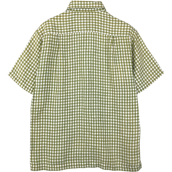 Brooks Brothers Check Pattern Gingham Check Short-Sleeve Linen Shirt (Men's Size S) linen green type Vintage Second Hand