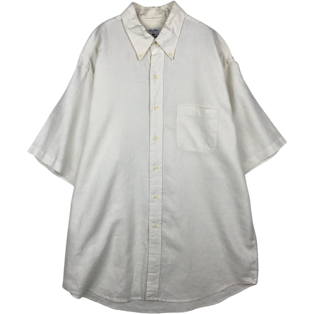 Brooks Brothers Short Sleeve Linen Button Down Shirt, Men's Size L linen white type Vintage Second Hand