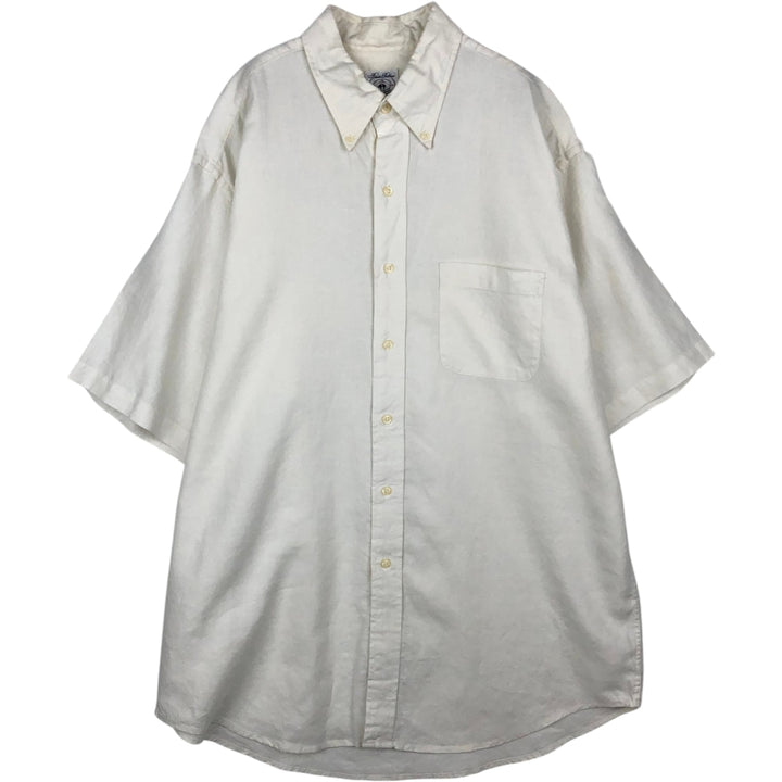 Brooks Brothers Short Sleeve Linen Button Down Shirt, Men's Size L linen white type Vintage Second Hand