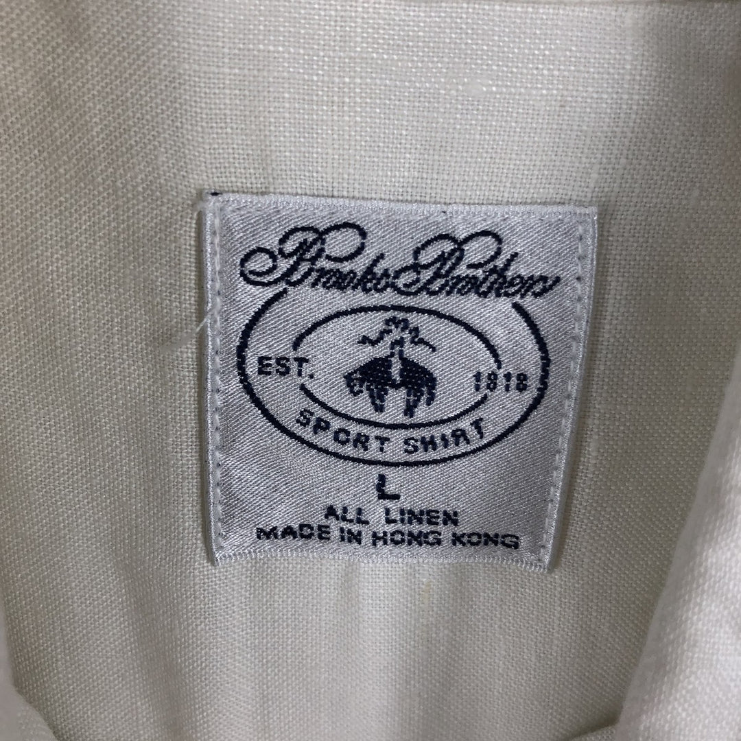 Brooks Brothers Short Sleeve Linen Button Down Shirt, Men's Size L linen white type Vintage Second Hand
