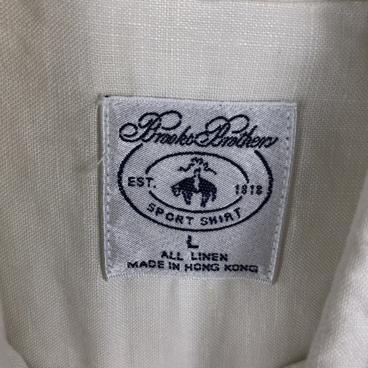 Brooks Brothers Short Sleeve Linen Button Down Shirt, Men's Size L linen white type Vintage Second Hand