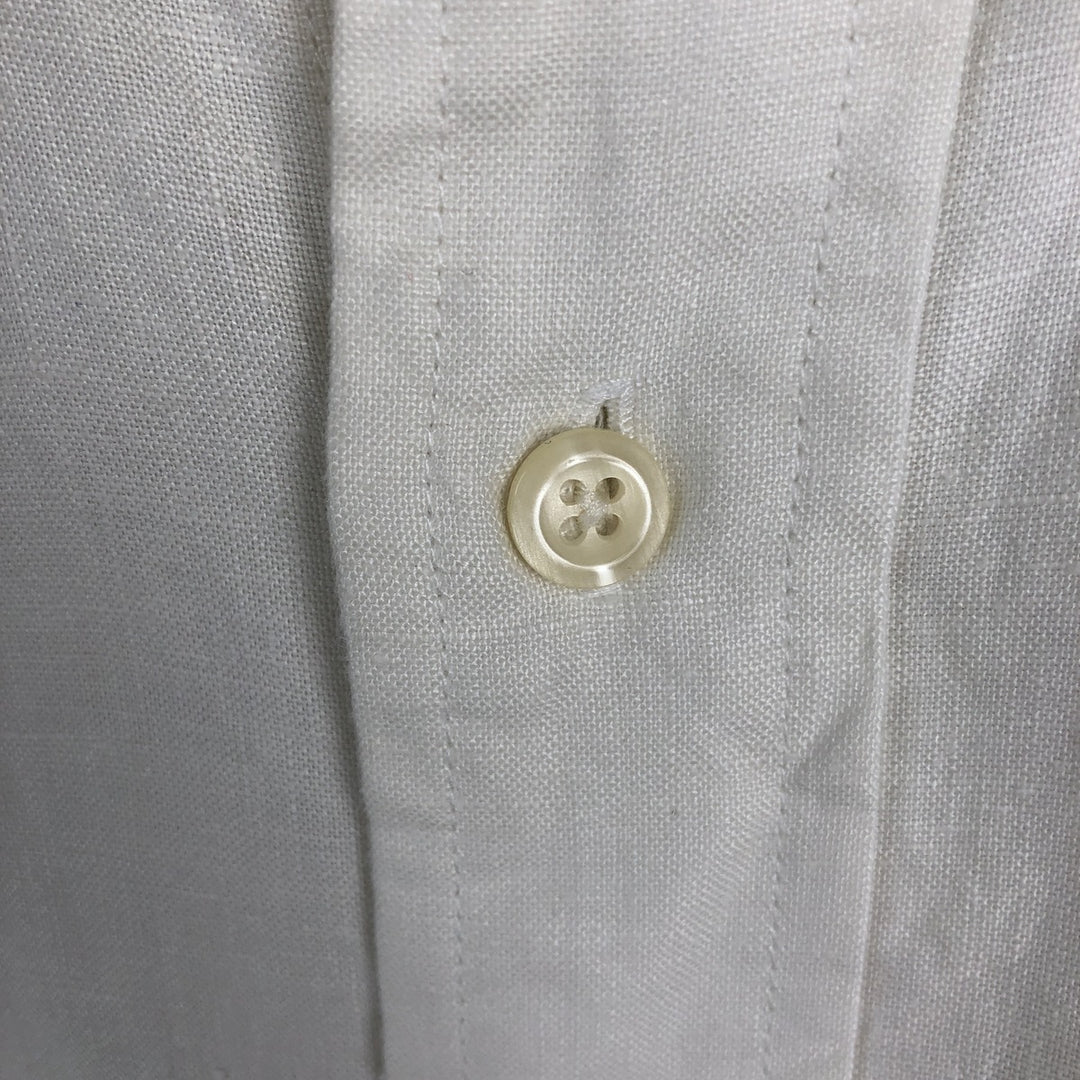 Brooks Brothers Short Sleeve Linen Button Down Shirt, Men's Size L linen white type Vintage Second Hand