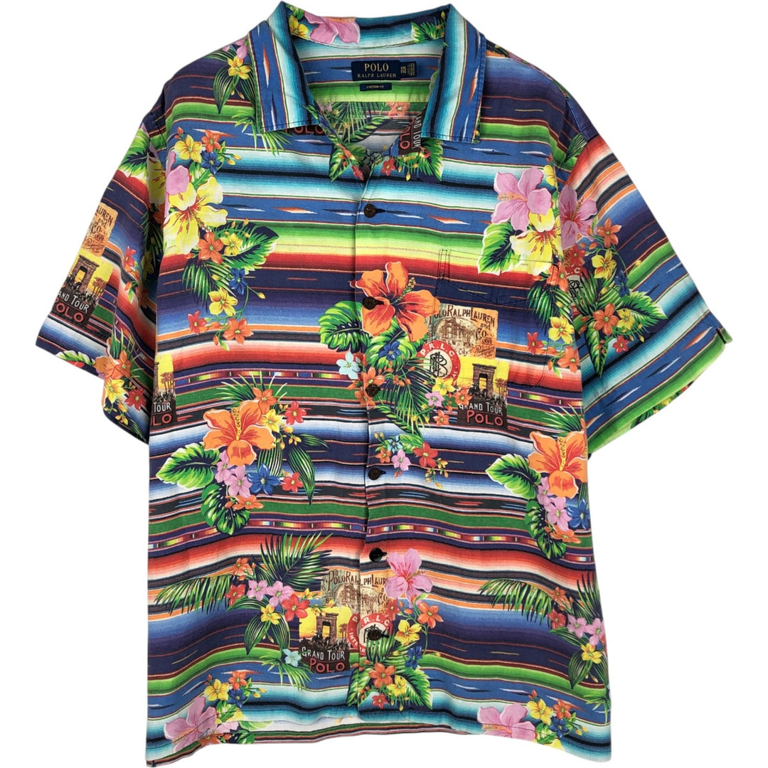 Ralph Lauren POLO RALPH LAUREN CUSTOM FIT All-over Floral Print Open Collar Hawaiian Aloha Shirt Boxy Shirt linen red type Vintage Second Hand