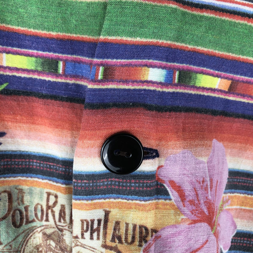 Ralph Lauren POLO RALPH LAUREN CUSTOM FIT All-over Floral Print Open Collar Hawaiian Aloha Shirt Boxy Shirt linen red type Vintage Second Hand