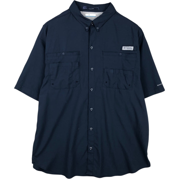 Columbia PFG OMNI-SHADE Short-Sleeve Fishing Shirt, Men's Size XL (approx.) polyester navy blue type Vintage Second Hand