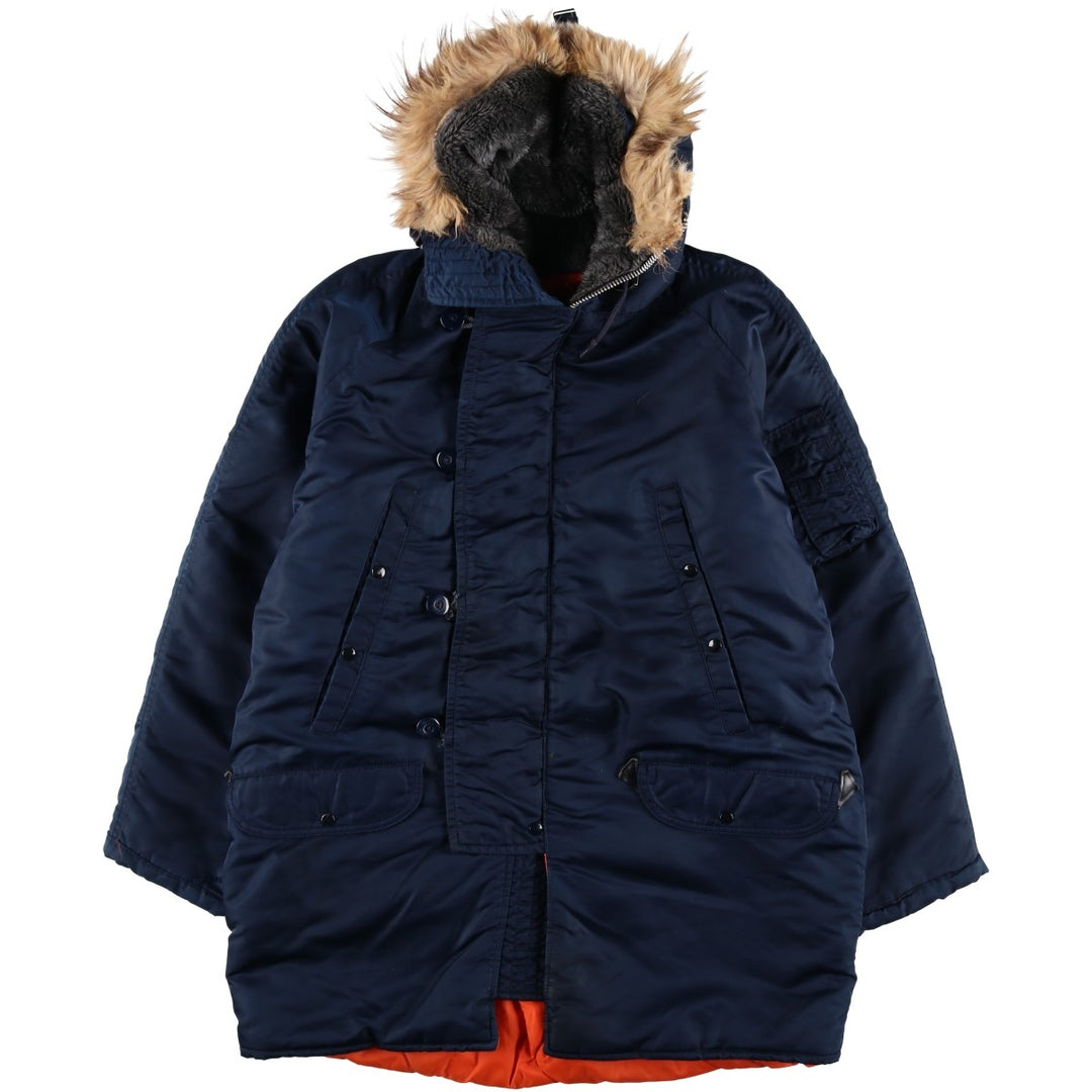 Civilian-made 70s-80'S GOLDEN FLEECE N-3B type padded military flight jacket, size 40 (equivalent to men's M). Nylon navy blue type Vintage Second Hand