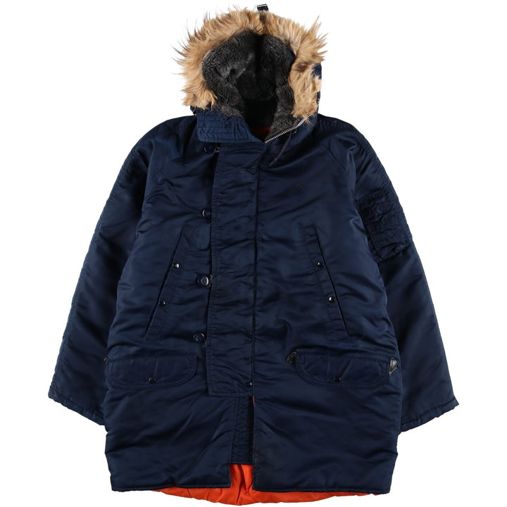 Civilian-made 70s-80'S GOLDEN FLEECE N-3B type padded military flight jacket, size 40 (equivalent to men's M). Nylon navy blue type Vintage Second Hand