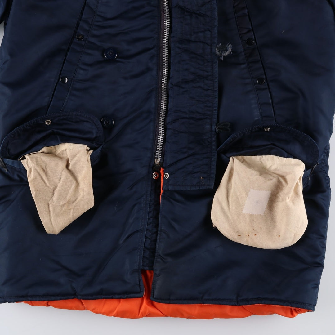 Civilian-made 70s-80'S GOLDEN FLEECE N-3B type padded military flight jacket, size 40 (equivalent to men's M). Nylon navy blue type Vintage Second Hand