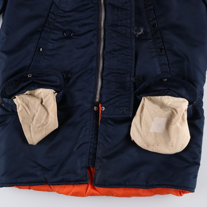 Civilian-made 70s-80'S GOLDEN FLEECE N-3B type padded military flight jacket, size 40 (equivalent to men's M). Nylon navy blue type Vintage Second Hand