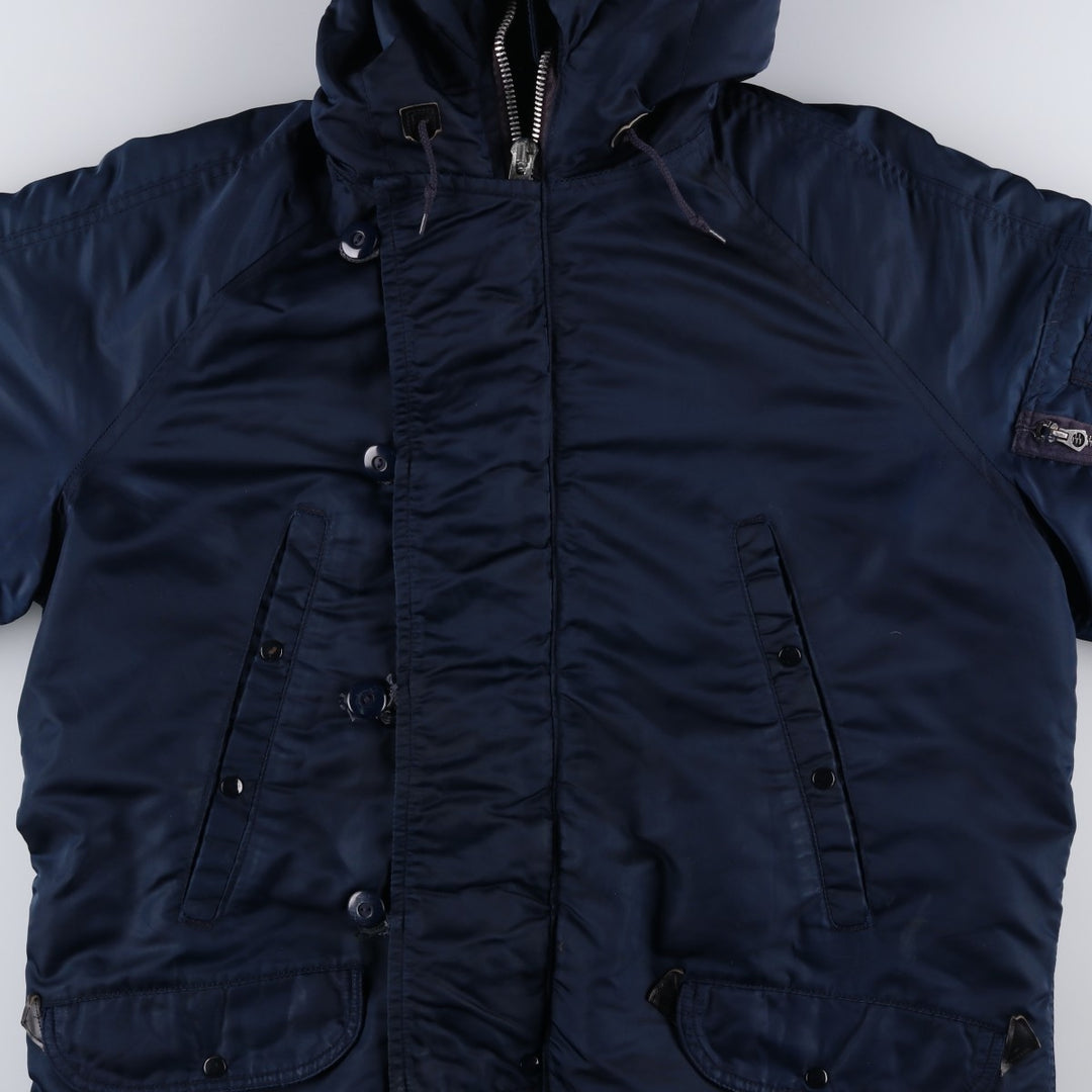 Civilian-made 70s-80'S GOLDEN FLEECE N-3B type padded military flight jacket, size 40 (equivalent to men's M). Nylon navy blue type Vintage Second Hand