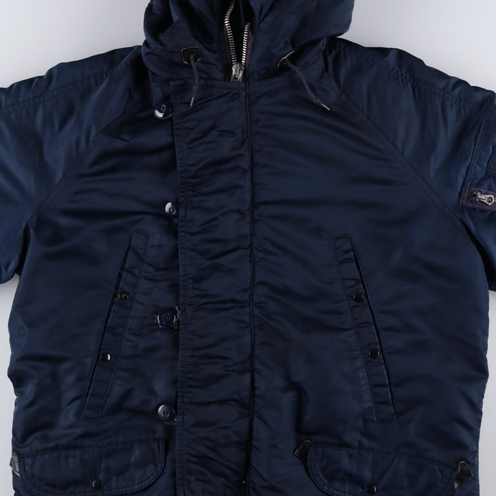 Civilian-made 70s-80'S GOLDEN FLEECE N-3B type padded military flight jacket, size 40 (equivalent to men's M). Nylon navy blue type Vintage Second Hand