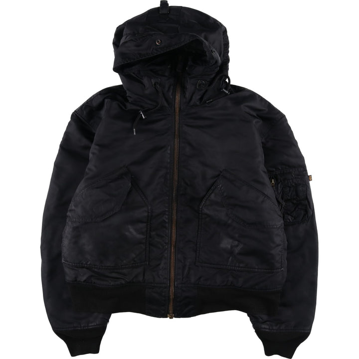 Civilian-made Alpha Industries (ALPHA) padded hooded military flight jacket, men's size XL equivalent. Nylon black type Vintage Second Hand