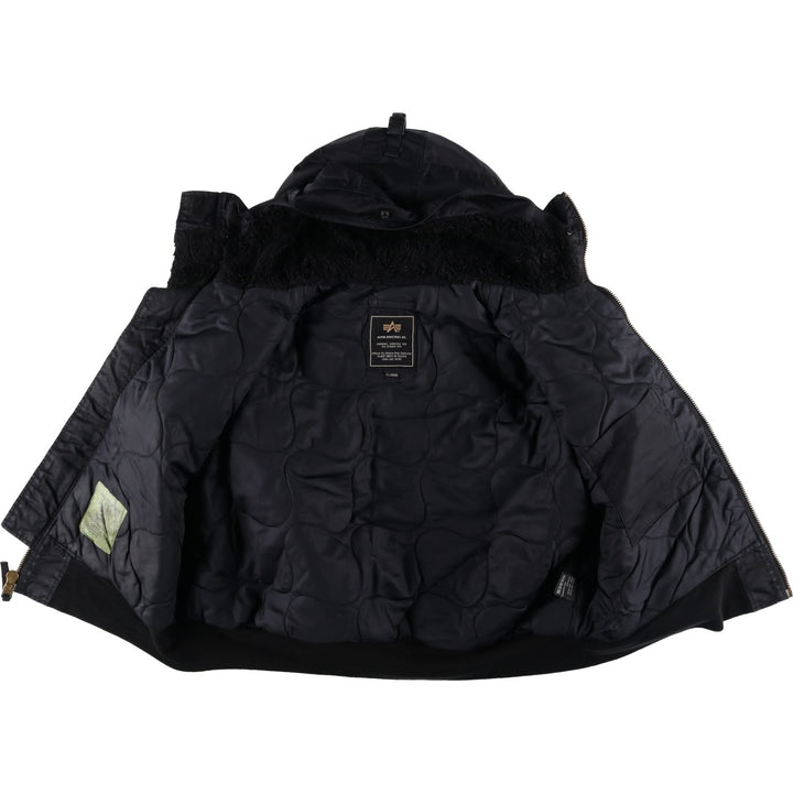 Civilian-made Alpha Industries (ALPHA) padded hooded military flight jacket, men's size XL equivalent. Nylon black type Vintage Second Hand