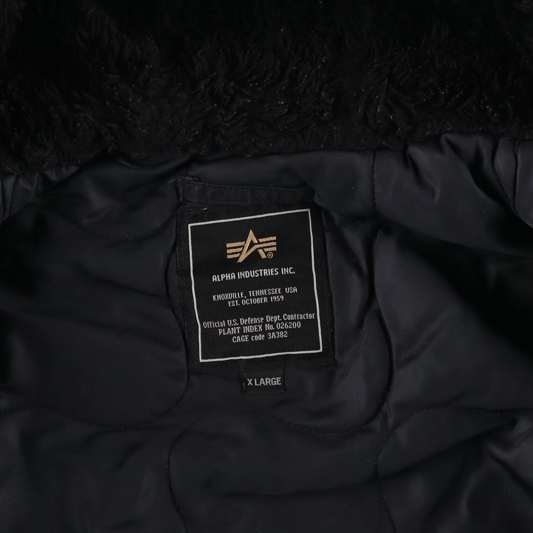 Civilian-made Alpha Industries (ALPHA) padded hooded military flight jacket, men's size XL equivalent. Nylon black type Vintage Second Hand
