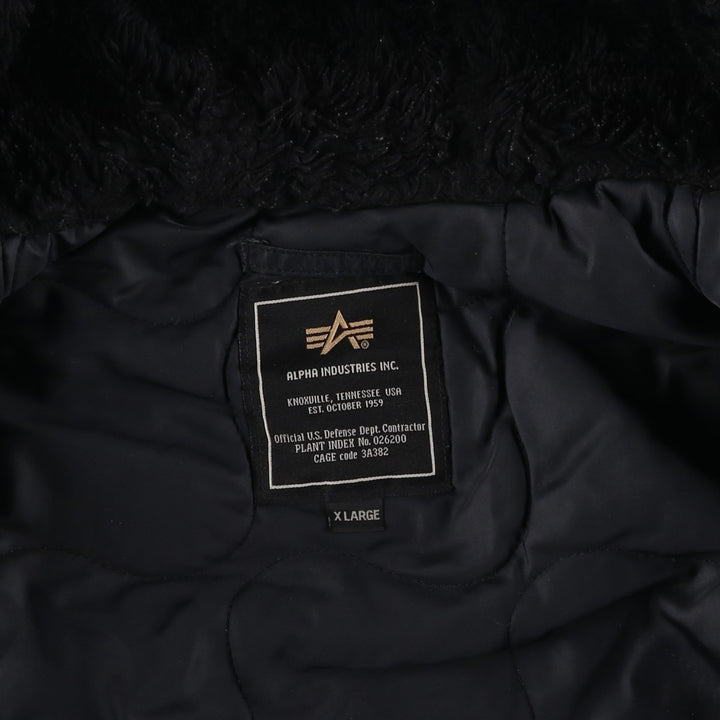 Civilian-made Alpha Industries (ALPHA) padded hooded military flight jacket, men's size XL equivalent. Nylon black type Vintage Second Hand