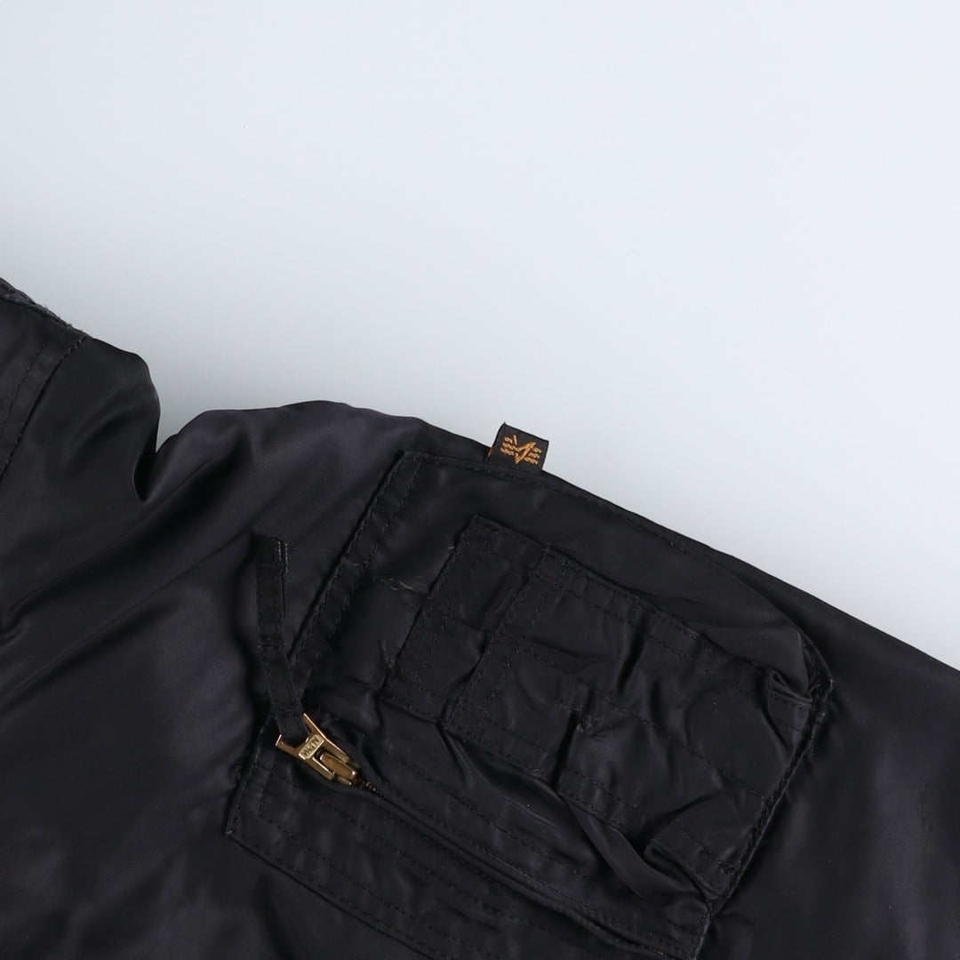 Civilian-made Alpha Industries (ALPHA) padded hooded military flight jacket, men's size XL equivalent. Nylon black type Vintage Second Hand