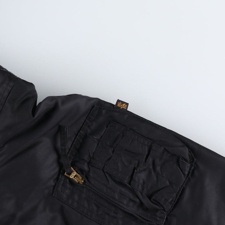 Civilian-made Alpha Industries (ALPHA) padded hooded military flight jacket, men's size XL equivalent. Nylon black type Vintage Second Hand