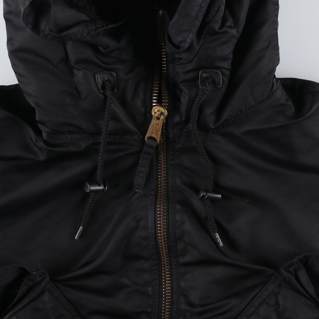 Civilian-made Alpha Industries (ALPHA) padded hooded military flight jacket, men's size XL equivalent. Nylon black type Vintage Second Hand
