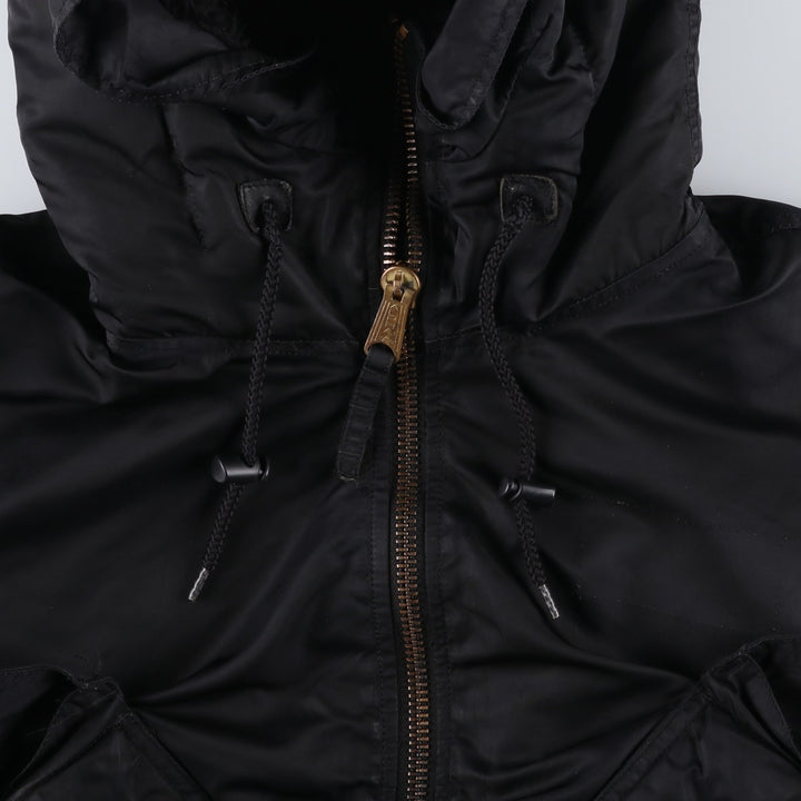Civilian-made Alpha Industries (ALPHA) padded hooded military flight jacket, men's size XL equivalent. Nylon black type Vintage Second Hand