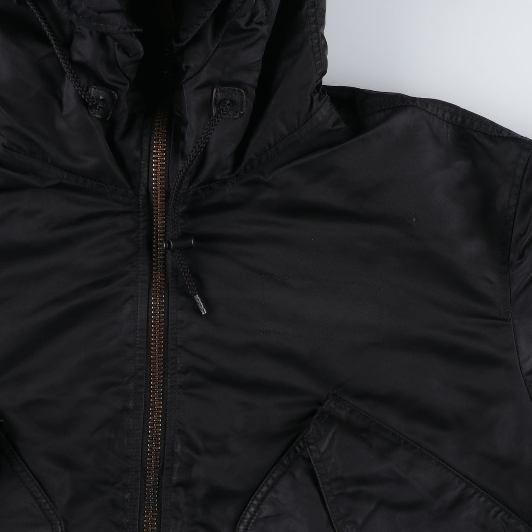 Civilian-made Alpha Industries (ALPHA) padded hooded military flight jacket, men's size XL equivalent. Nylon black type Vintage Second Hand