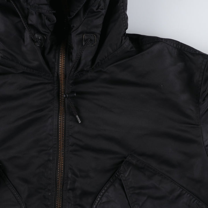 Civilian-made Alpha Industries (ALPHA) padded hooded military flight jacket, men's size XL equivalent. Nylon black type Vintage Second Hand