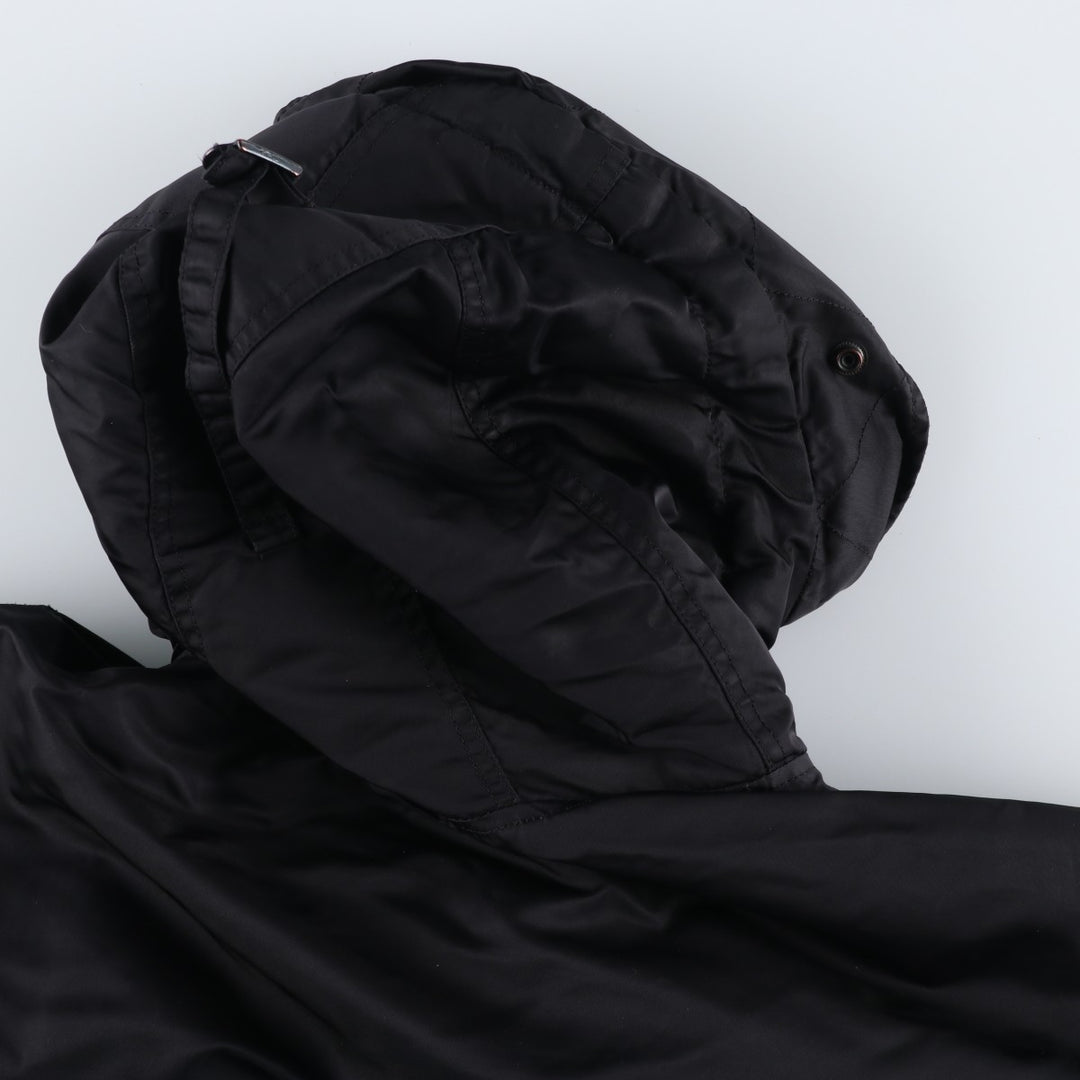 Civilian-made Alpha Industries (ALPHA) padded hooded military flight jacket, men's size XL equivalent. Nylon black type Vintage Second Hand