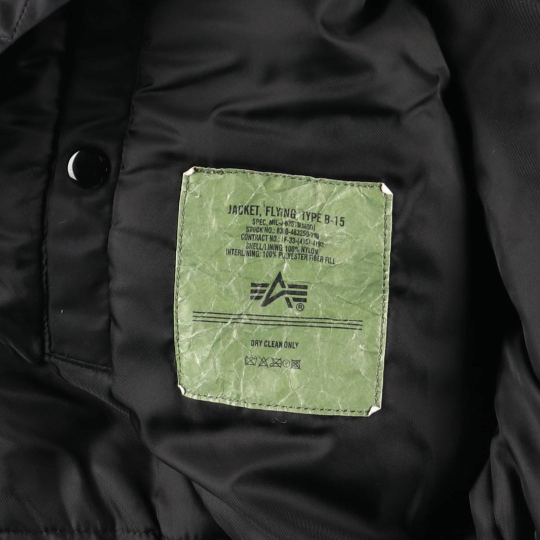 Civilian-made Alpha Industries B-15 type slim fit padded military flight jacket, men's size M equivalent. Nylon black type Vintage Second Hand