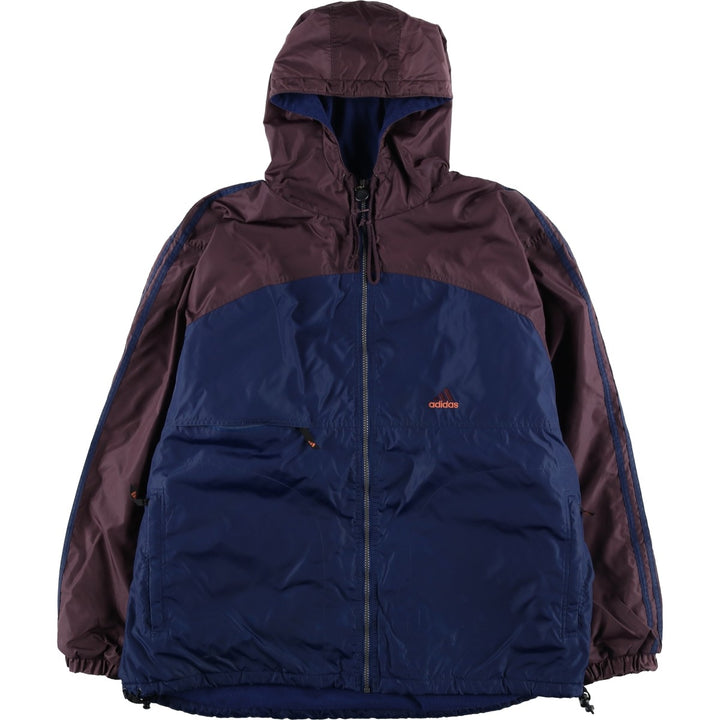 90s-00'S Adidas back logo padded hoodie puffer jacket, men's size XL (approx.) Nylon navy blue type Vintage Second Hand