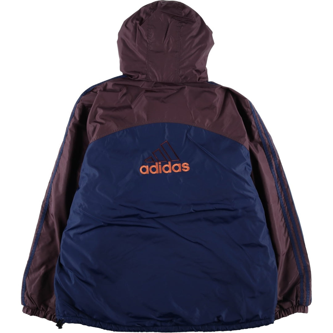 90s-00'S Adidas back logo padded hoodie puffer jacket, men's size XL (approx.) Nylon navy blue type Vintage Second Hand
