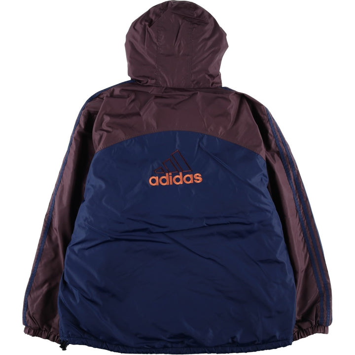 90s-00'S Adidas back logo padded hoodie puffer jacket, men's size XL (approx.) Nylon navy blue type Vintage Second Hand
