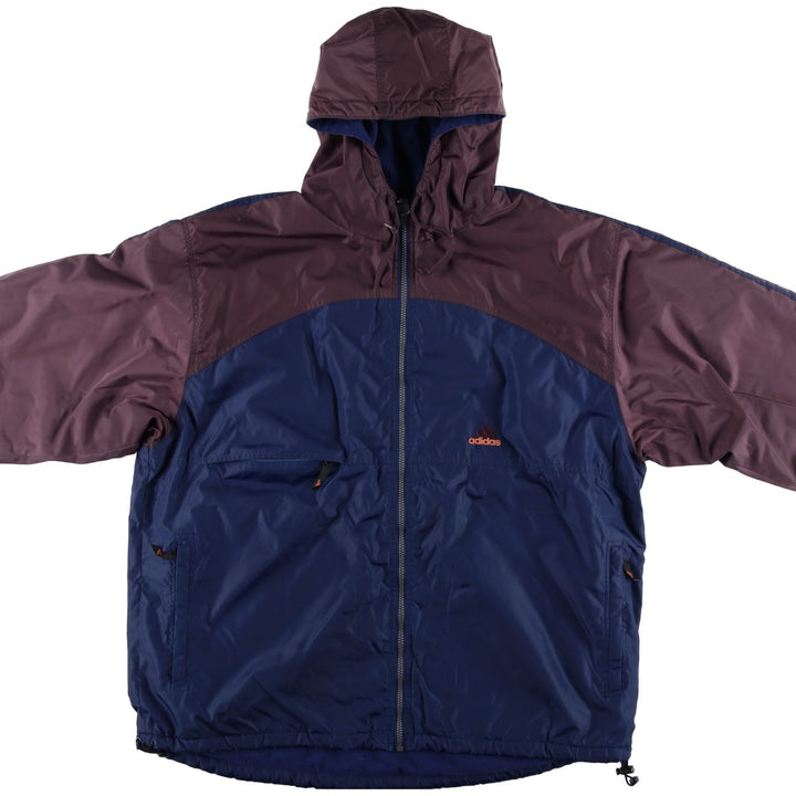 90s-00'S Adidas back logo padded hoodie puffer jacket, men's size XL (approx.) Nylon navy blue type Vintage Second Hand
