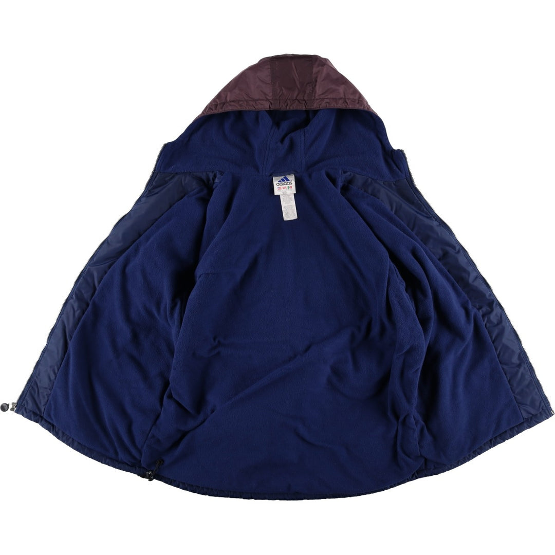 90s-00'S Adidas back logo padded hoodie puffer jacket, men's size XL (approx.) Nylon navy blue type Vintage Second Hand