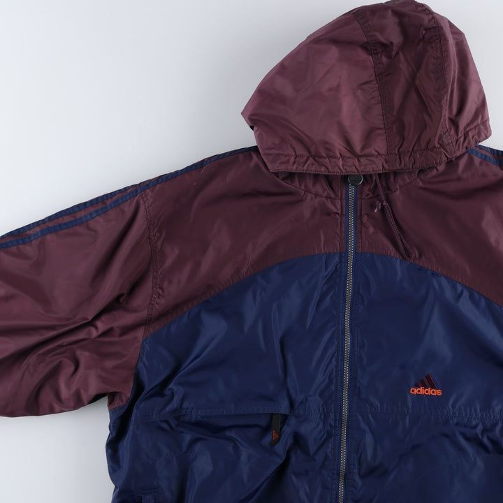 90s-00'S Adidas back logo padded hoodie puffer jacket, men's size XL (approx.) Nylon navy blue type Vintage Second Hand