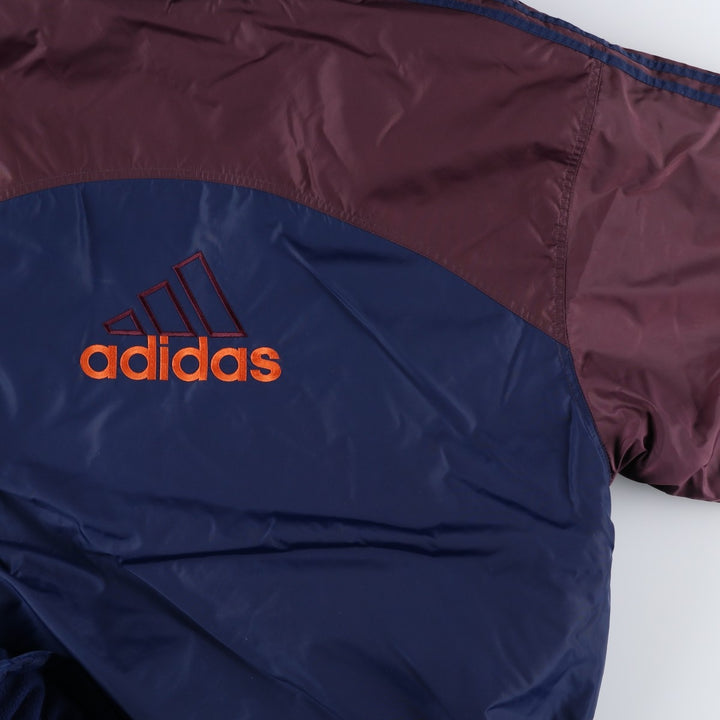 90s-00'S Adidas back logo padded hoodie puffer jacket, men's size XL (approx.) Nylon navy blue type Vintage Second Hand