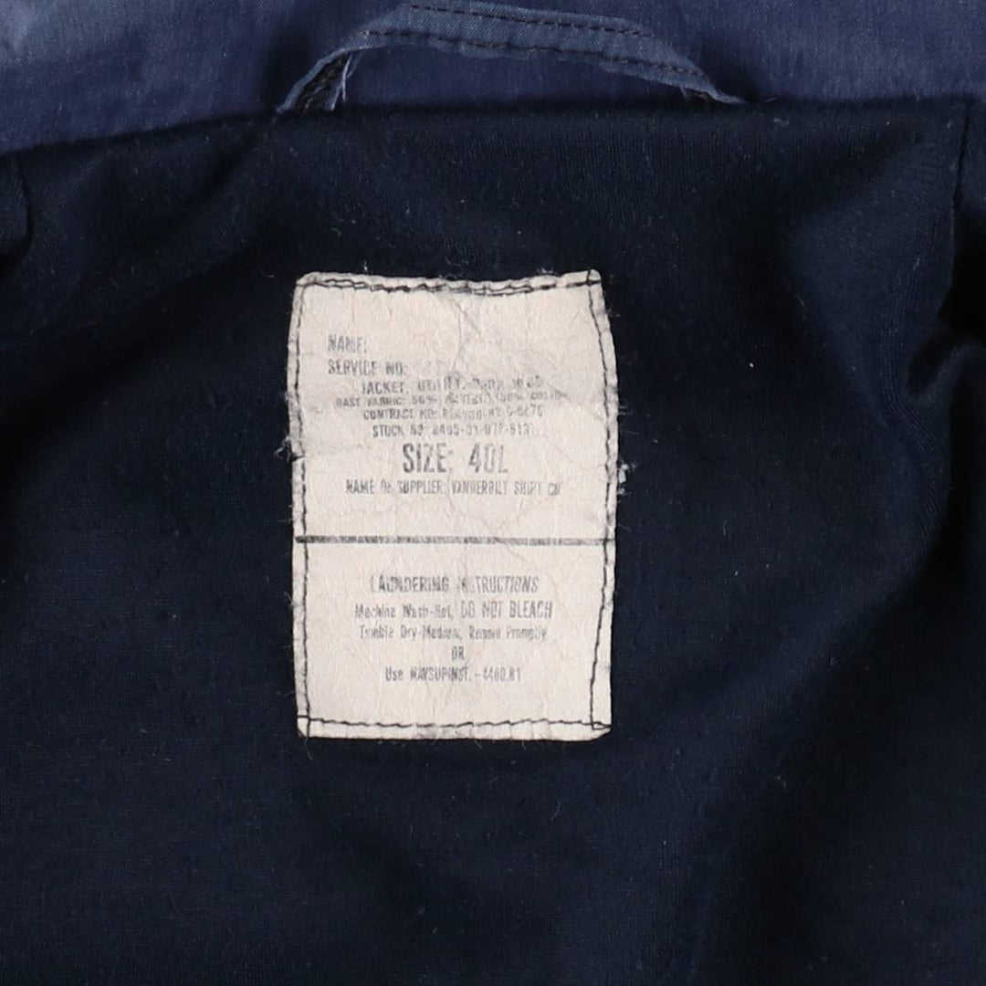 1980'S US Military Issue Utility Jacket, Made in USA, Size 40L (Men's L equivalent), Vintage polyester navy blue type Vintage Second Hand