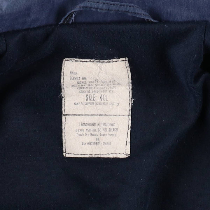 1980'S US Military Issue Utility Jacket, Made in USA, Size 40L (Men's L equivalent), Vintage polyester navy blue type Vintage Second Hand