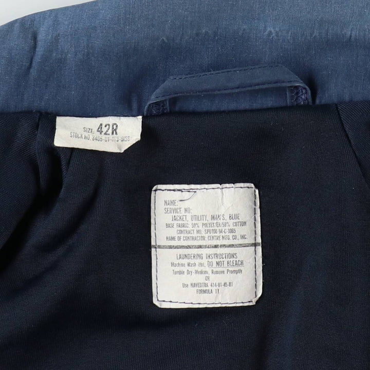 Genuine US military issue, 1990'S military utility jacket, made in USA, men's size L equivalent. polyester navy blue type Vintage Second Hand